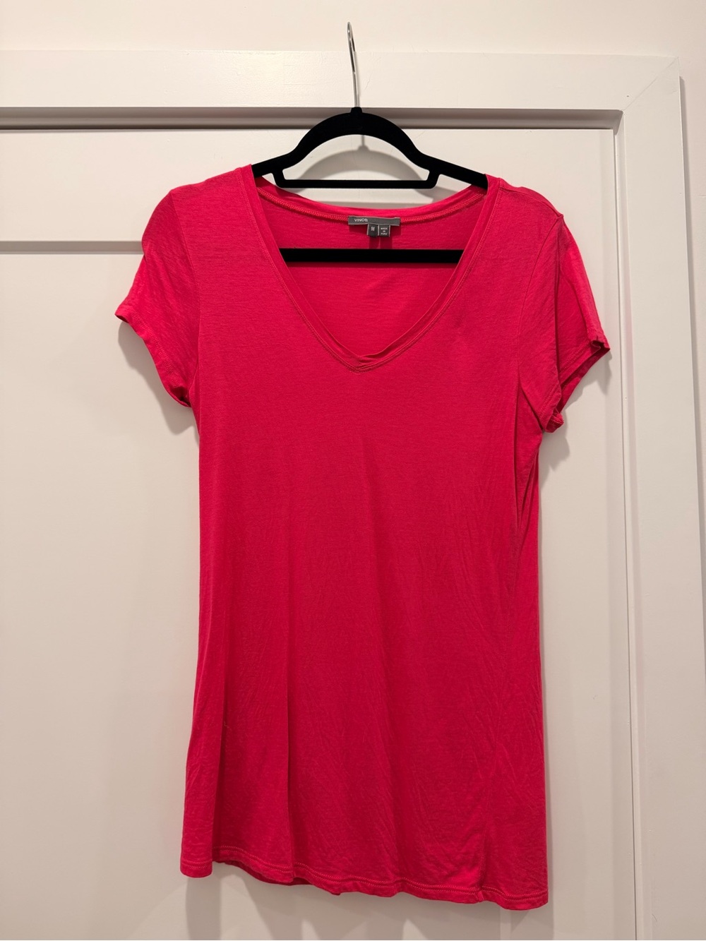 Vince Women's V-Neck Short Sleeve Tee in Hot Pink